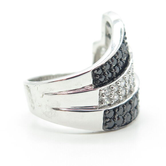 925 Sterling Silver White & Black C Z Ring Size 8.75 - Picture 4 of 10